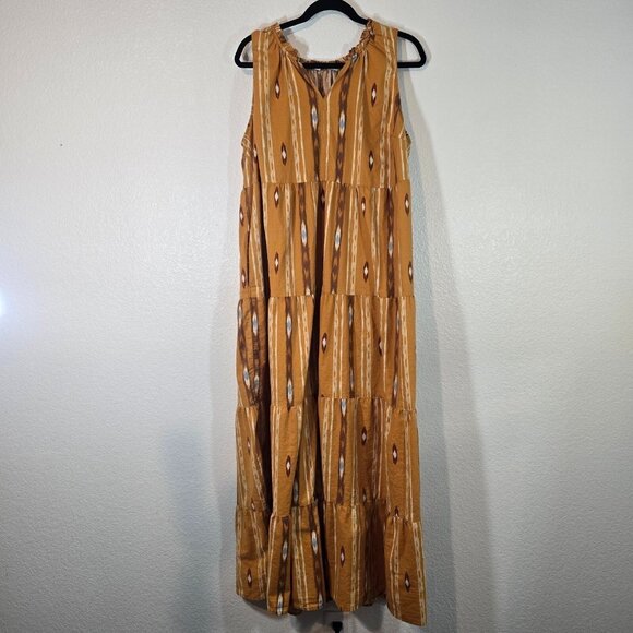 Sonoma Maxi Dress Women Plus 1X Tiered Yellow Southwestern Boho Festival Western - Picture 1 of 9